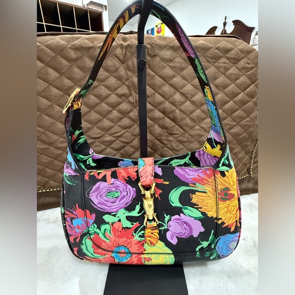 Gucci X Ken Scott New Shangai Calfskin Floral Print Small Jackie 1961 Hobo - Picture 2 of 10